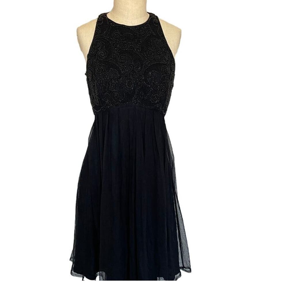 Marie St. Claire Black Beaded Open Back Short Dress